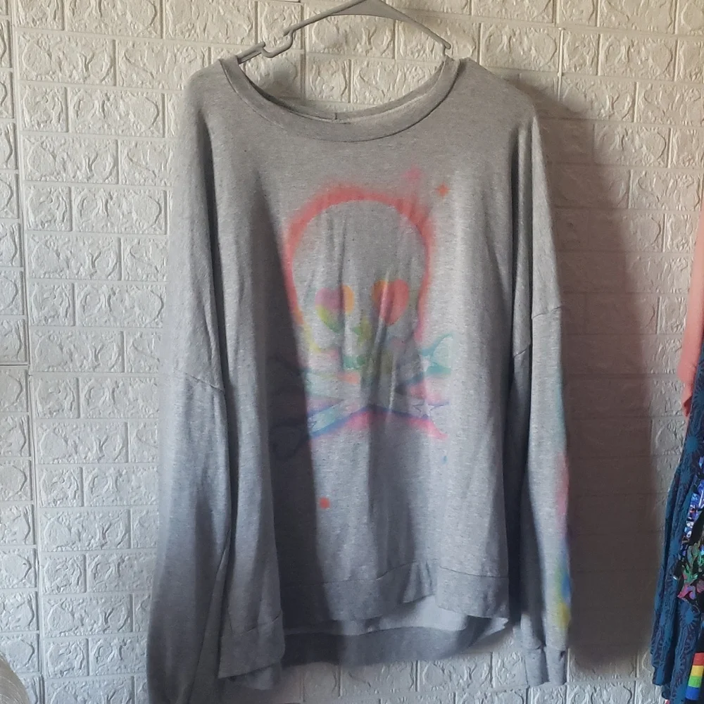 Lauren moshi Gray Sweatshirt with Colorful Skull - Picture 1 of 6